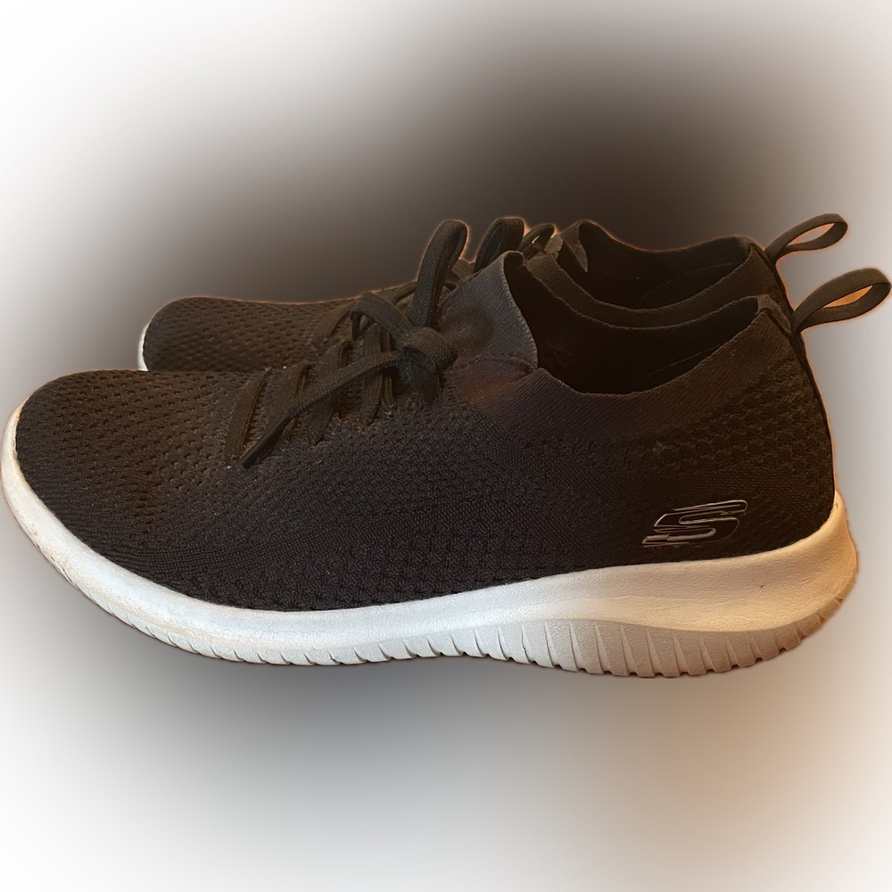 Skechers Black Knit Sneakers with White Sole